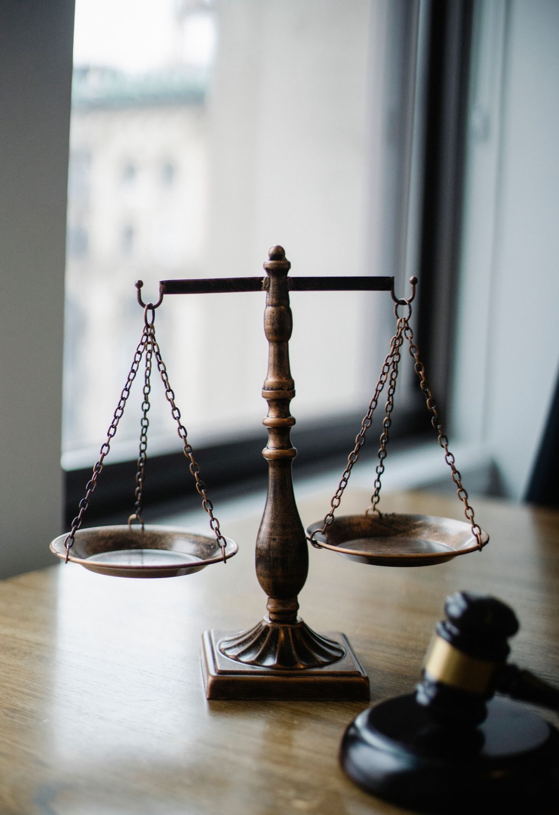 Scales of justice and a gavel inside a Georgia courtroom