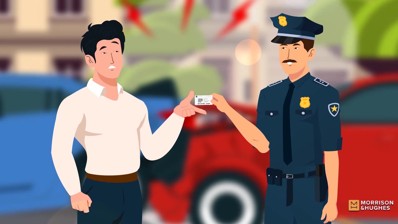 Illustration of a police officer helping a driver after a car accident